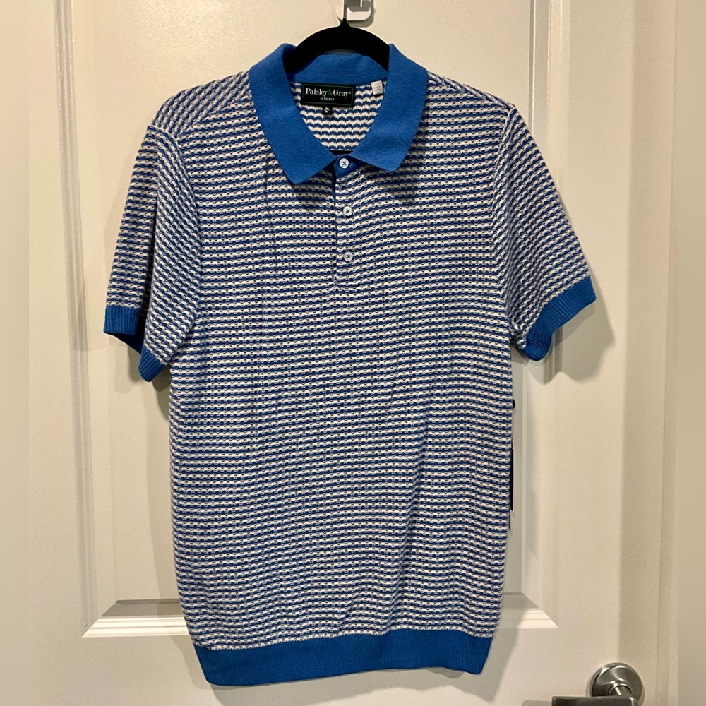 Paisley & Gray Blue and White Patterned Polo Shirt- NWT Medium